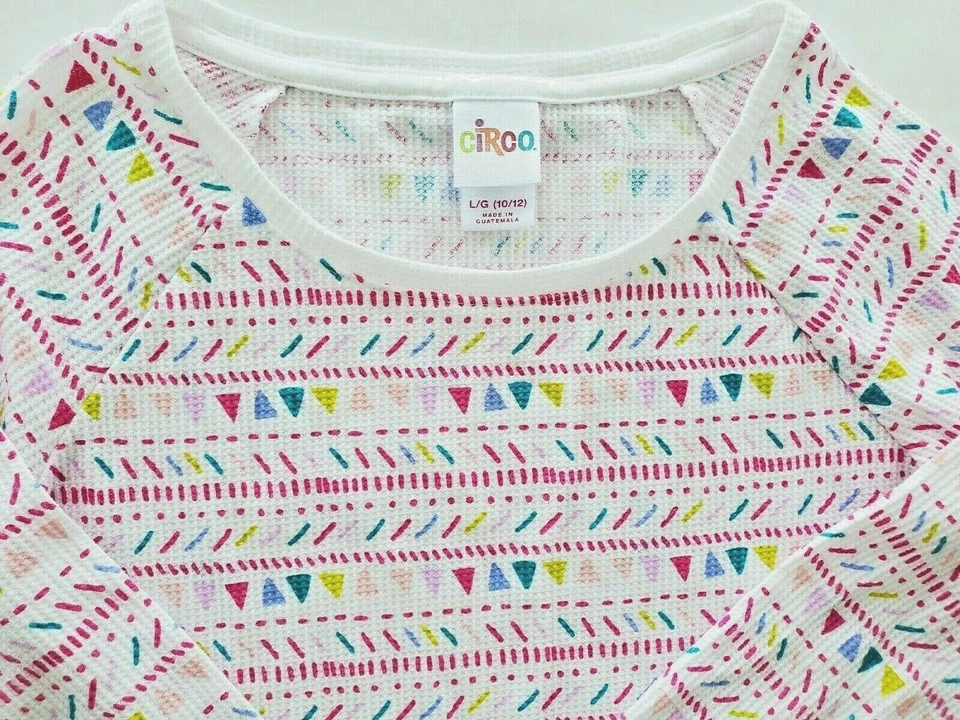 CIRCO 女孩白色和多色几何 LS 华夫格针织衬衫 尺寸 10/12 *EUC* — 第 2/4 张图片