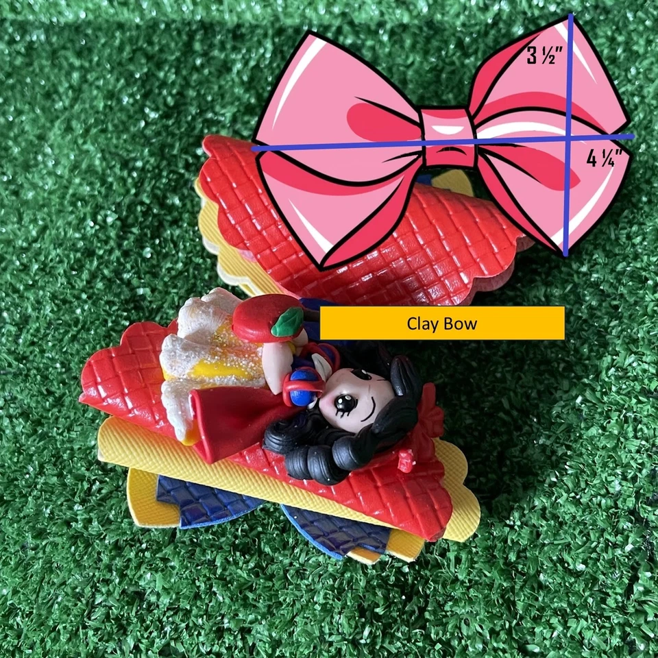 Clip de moño de arcilla multicolor rojo blanco nieve princesa inspirada en Disney niñas NUEVO Foto 2 de 4