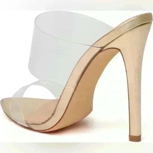 Clear Pointed Toe Heels Transparent Strap Stiletto High Heels Slip on Mules