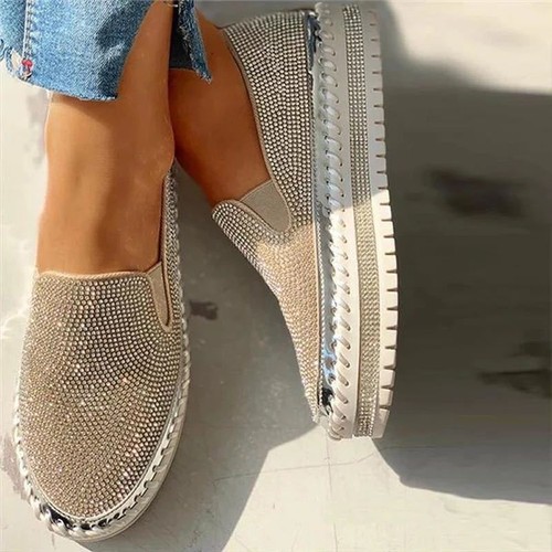 Mode Damen Freizeit Strass Halbschuhe Flats Sommer Bequem Plateau Schuhe Größe - Bild 27 von 35