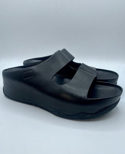 FitFlop Shuv Two-Bar All Leather Slides in Black. Womens Size 6 - Picture 5 of 6