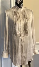 Women’s Banana Republic Parker Tunic Fit Tuxedo Blouse Bone Hue Size Small