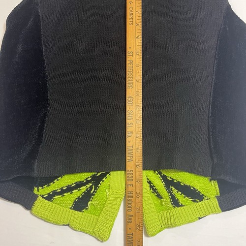 80’s Berek 2 By Takako Sakon Neon Green Black Zebra Chenille Cardigan Size L - Picture 9 of 9