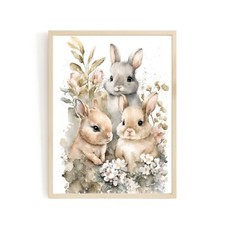 Baby bunny with flowers animal wall art gender neutral animal nursery bunny prin
