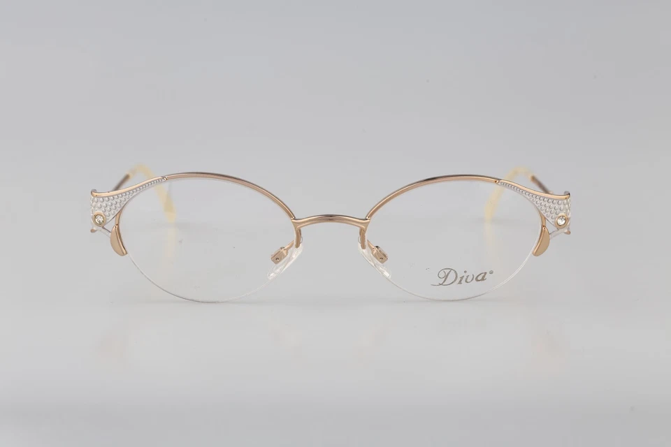 Diva 5083 19, Vintage Años 90 Oro y Perla Blanco Ovalado Gafas Marcos Mujer Nuevo de Lote Antiguo Foto 2 de 4