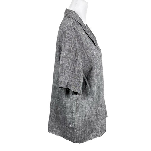 Focus M 100% Lino Gris Madreperla Pez Botones Top Lagonlook Arte Relajado - Imagen 8 de 13