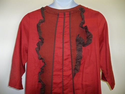 Peacock Ways Art To Wear Ruffled Dress NWT Red size Large Lagenlook - Picture 8 of 9