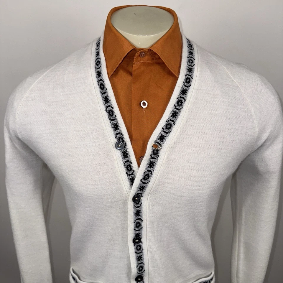 Винтажный 50-х 60-х Revere свитер кардиган Pat Boone рокабилли MCM Mod США мужской средний - Изображение 3 из 4