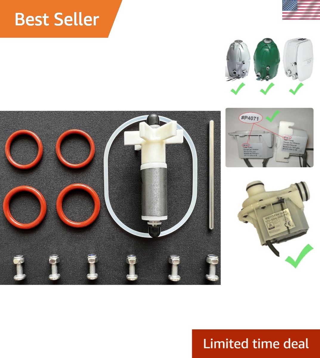 FIX E02 Kit Di Riparazione Pompa Per Vasca Idromassaggio Coleman Lay-Z-SPA – Con Girante, Albero E Guarnizioni – Numero Parte P4071 58113