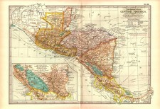 Carte ancienne Amérique centrale 1897 Honduras Salvador Nicaragua lac encart