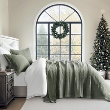 Stonewashed Cotton Quilt Set King Size, King/Cal King 108" x 96" Olive Green