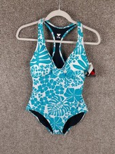 TYR Turquoise White Floral Racerback One Piece Swimsuit Womens L Active NWT