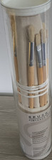 18 Bristle Brushes Set, Flat Round, Sizes 1-8 10, Wood Handles, Canvas Case