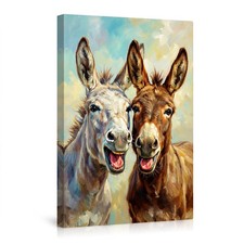 Two Laughing Donkeys Canvas Poster Wall Art Decor,Bright Oil Painting Style