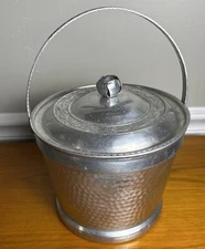 Vintage Hammered Aluminum Ice Bucket w/ Lid ~ MCM 60s 70s