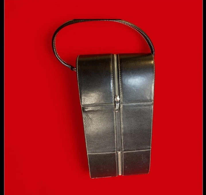 Fossil Executive Collection Leather Bag Black Wine Carrier Case Holds 2 Bottles - Image 3 of 4