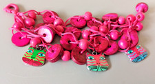 "LL12" fun & quirky hot pink wood beads, discs, colourful cat charms bracelet