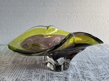 True Vintage Murano Glas Design Tischschale 1970er Jahre grün-gelb-braun Muschel