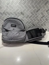 Tushbaby Hip Seat Baby Carrier Gray Adjustable Black Belt, Pockets And Buckle