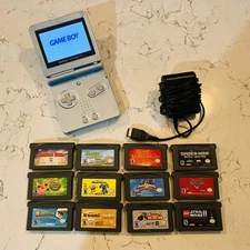 Nintendo GameBoy Advance SP AGS-101 with 12 Games & Charger - Tested! Worn 