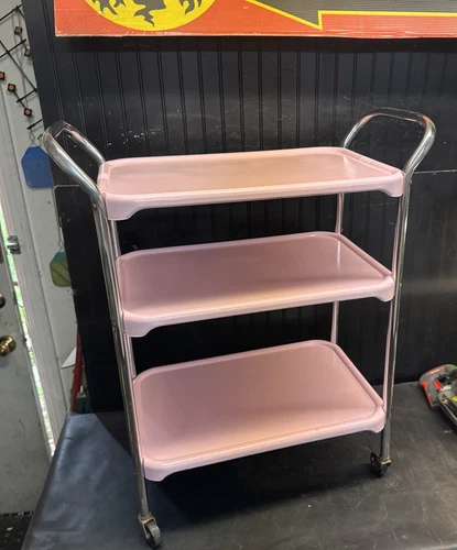 1950's PINK Serving Cart Fresh Paint Free Shipping