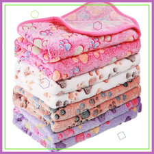 4-Piece Pet Blanket Set for Dogs, Cats, Guinea Pigs - Soft Fleece Paw Print Desi