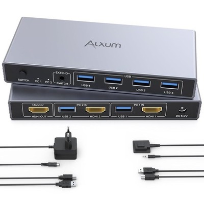 Alxum HDMI KVM Switch 2PC 1 Monitore 4K@60Hz USB 3.0 KVM-Switches für 2 Computer