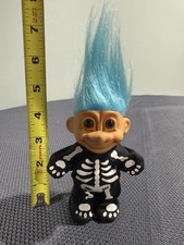Vintage Russ Troll Doll In Skeleton Outfit Halloween Blue Hair marks On Face