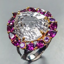 Gemstone ring 28 ct Natural Quartz Ring 925 Sterling Silver Size 8 /R445961