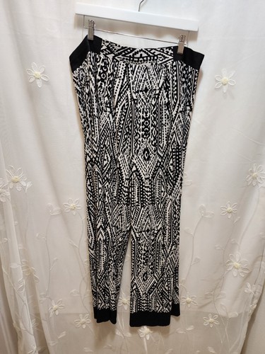 RUBY RD WOMEN PXL BLACK & WHITE PANTS GEOMETRIC WILD ARTSY ETHNIC WIDE LEG LOOSE - Picture 7 of 11