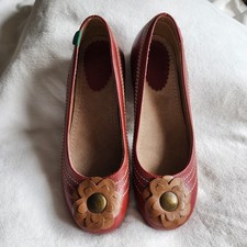 Kickers Shoes Womens Red Leather UK Size 4 Flat Ballet Shoe. Nice condition