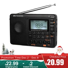 V115 Portable Radio,AM/FM/SW Digital Stereo Home Radio Recordable For Xmas Gift