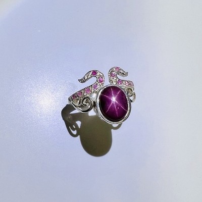 Zertifizierter natürlicher Stern roter Rubin Silber, Goldring