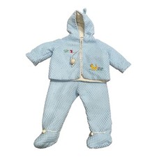 Vintage Baby Blue Hooded Set Jacket Pants Footie Embroidery Cat Mouse 12M
