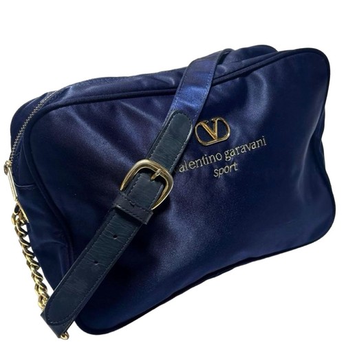 Valentino Garavani Navy Nylon Logo Embossed Shoulder Bag, Women's Luxury Japan