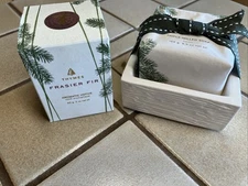 THYMES 3-PIECE GIFT SET FRASIER FIR BAR SOAP, CERAMIC DISH, VOTIVE NEW
