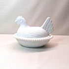 Vintage White Milk Glass Hen on Nest Candy Dish AS IS