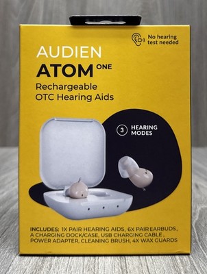 Audien Hearing ATOM One Wireless Rechargeable OTC Hearing AIDS (NEW SEALED)
