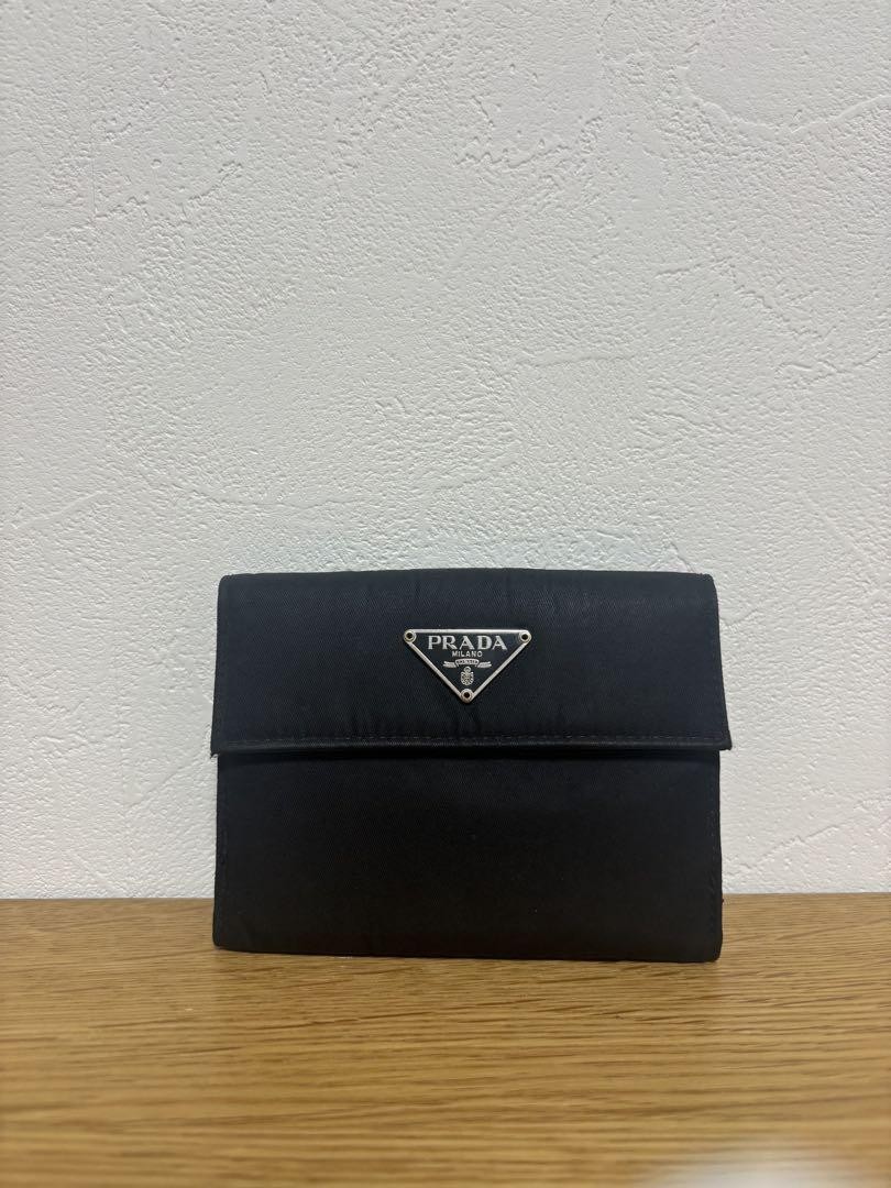 Prada Black Nylon Trifold Wallet with Multiple Card Slots for Men