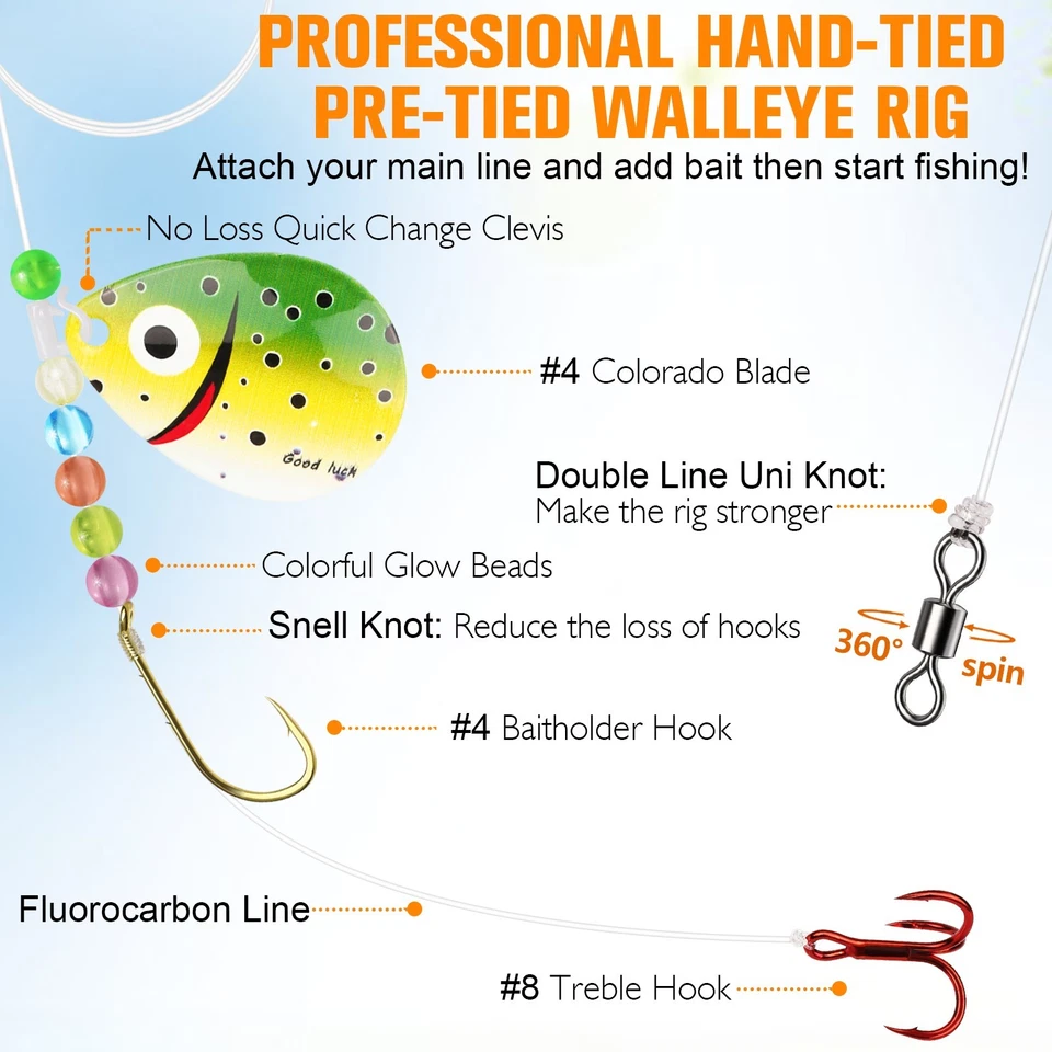 Walleye Rig com #4 Baitholder #8 gancho agudo, chicote giratório 7 peças - Imagem 3 de 4