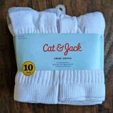 NWT Cat And Jack Toddlers Shoe Size M 9-2.5 White And Grey Crew Socks 10 Pair
