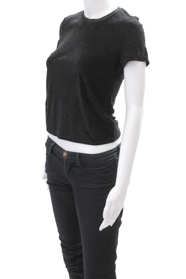 Camiseta recortada de terciopelo manga corta negra lisa talla 0 James Perse para mujer Foto 2 de 4