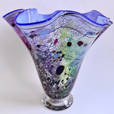 Bill Kasper Art Glass Vase 11 Tall Free Form Abstract Hand Blown Signed