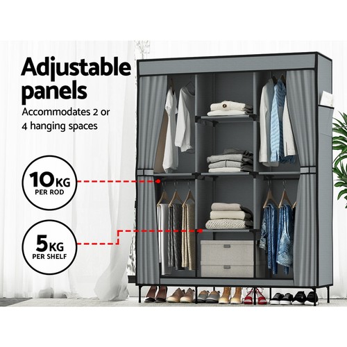 Artiss Clothes Wardrobe Closet Storage Large Portable Organiser with Shelf Grey - Picture 5 of 8