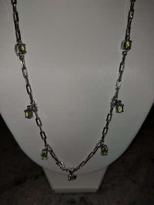 KARIS PERIDOT PAPER CLIP Station Necklace,TCW=3.50 (18-20'')/Platinum Bond
