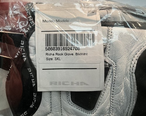 Richa Rock Leather Motorcycle Gloves Mens Armoured Black White XXXL - Picture 3 of 4
