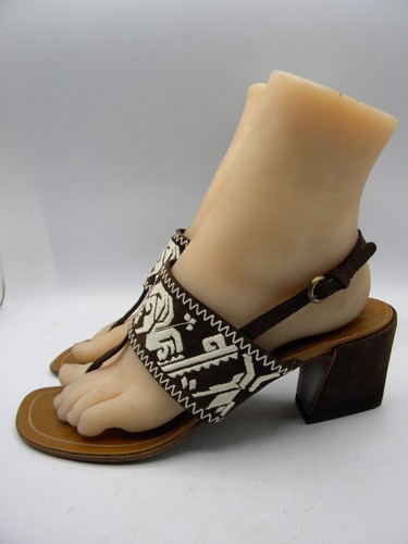 Miu Miu Ivory & Brown Block Heel Thong Slingback Sandals Sz 39.5 - Picture 2 of 13