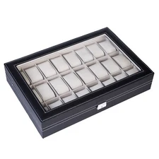 24 Compartments Top-level Opening Style Leather Watch Collection Box Black 