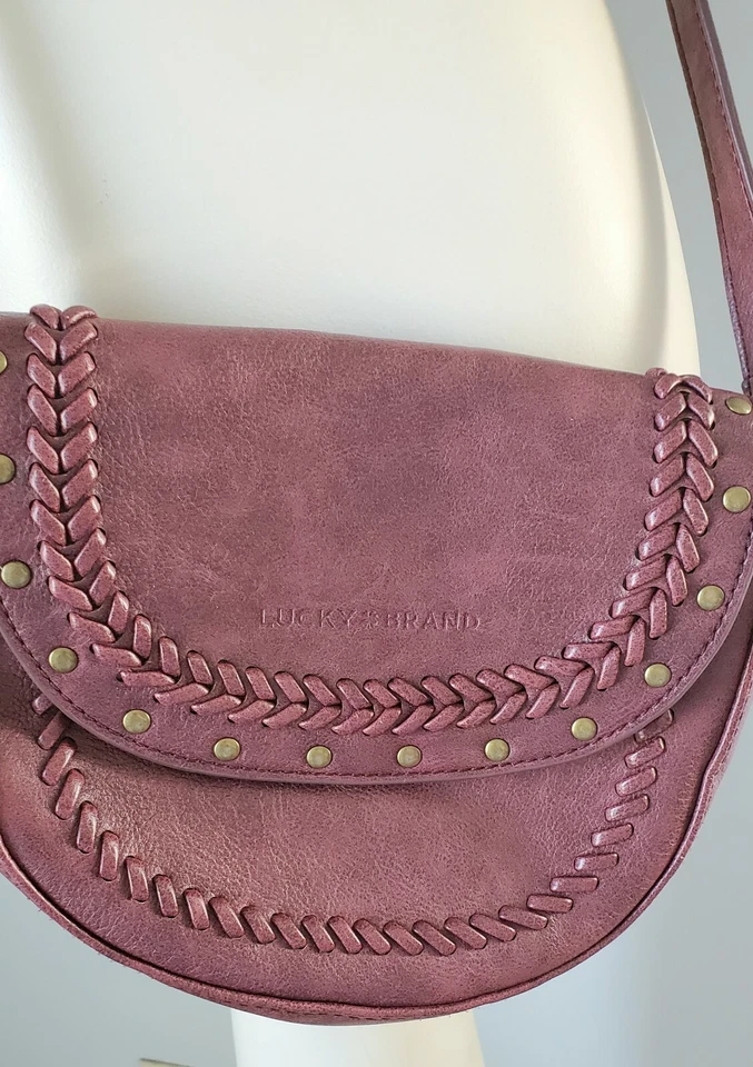 Lucky Brand Faux Leather Crossbody Purse Burgundy Festival Boho Hippie Adjutable - Image 4 of 4
