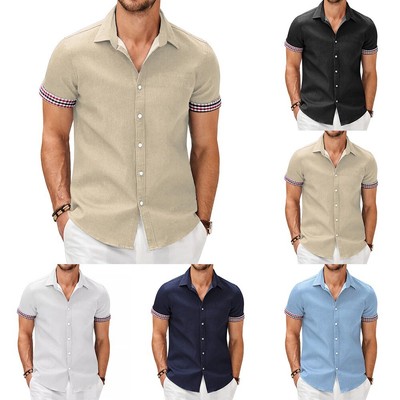 Herren Hemd Hemd Hemd Button Down Kragen locker kariert Kurzarm Sommer hei?